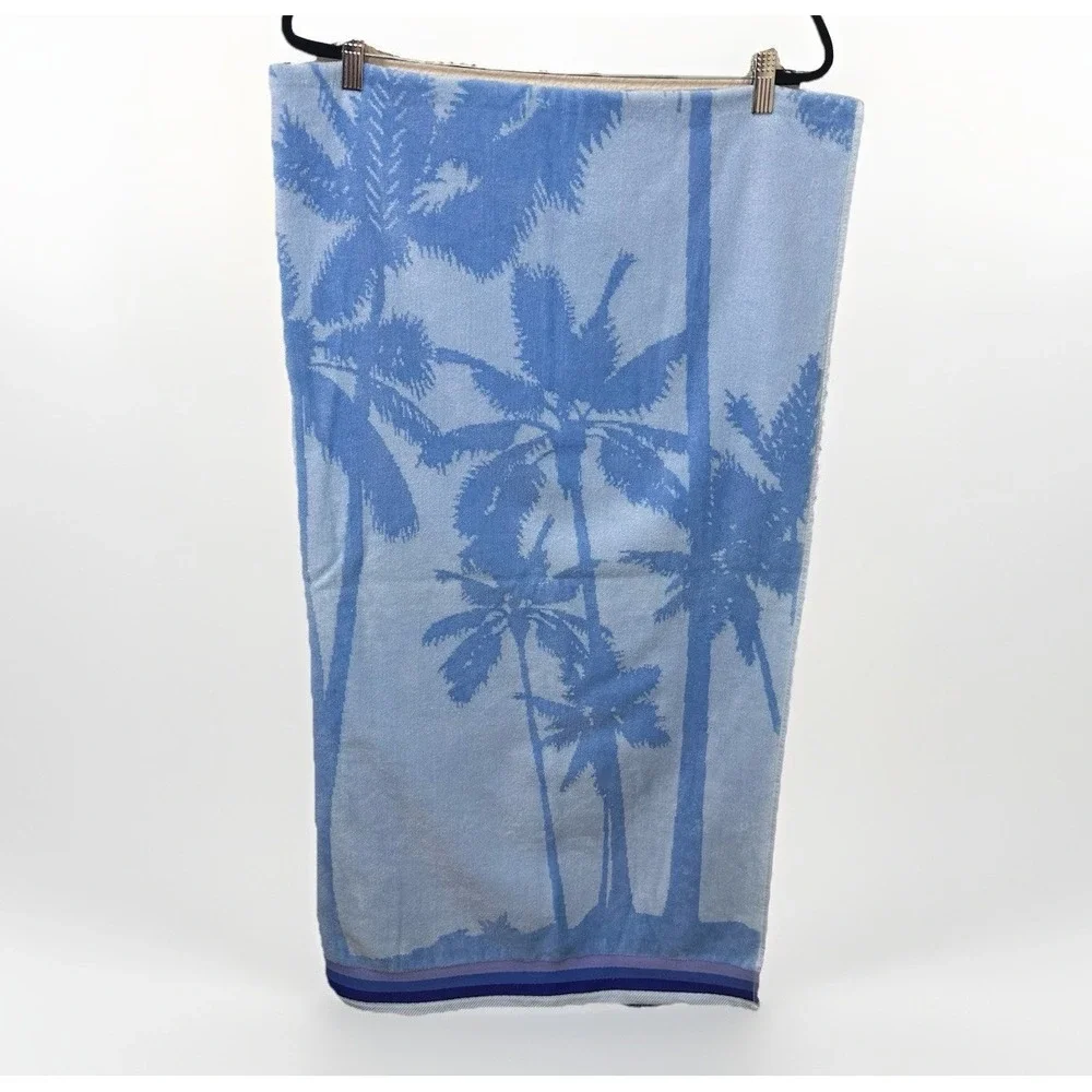 Franco Egyptian Cotton Beach Towel NWT Blue Palm Tree Oversized 72x39